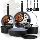 19-Piece Non-Toxic Ceramic Cookware Set with Detachable Handle for Induction