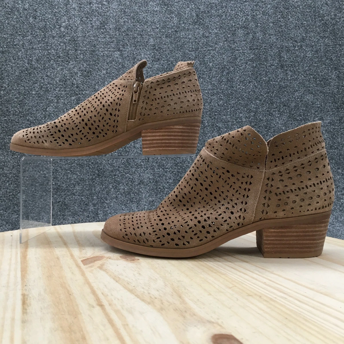 Crown Vintage Booties Womens 6.5 Telsa Ankle Top Block Heels Beige