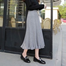 Ladies Knit Midi Skirt Pleated Elastic High Waist Half Dress Ruffled Party Chic