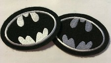 Batman patch 3.5" wide iron or sew on backing black felt white logo 2 patches