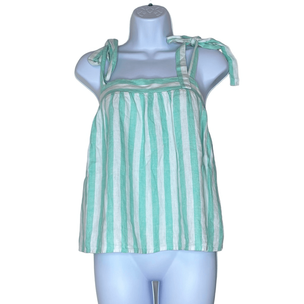 Stoney Clover XL Green White Stripe Tie Straps Linen Blend Babydoll Crop Top
