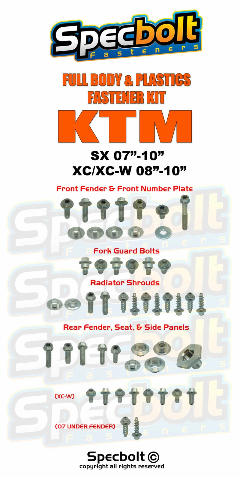 KTM Bolt Kit Specbolt Full Body & Plastics Bolt Kit #47 - Fits 2003