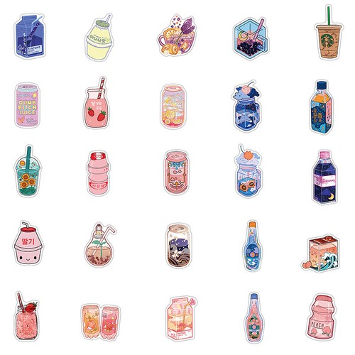 50pcs Flavored Drink Stickers Beverage Decal Sticker Girl Diy Stationery Bot'SA