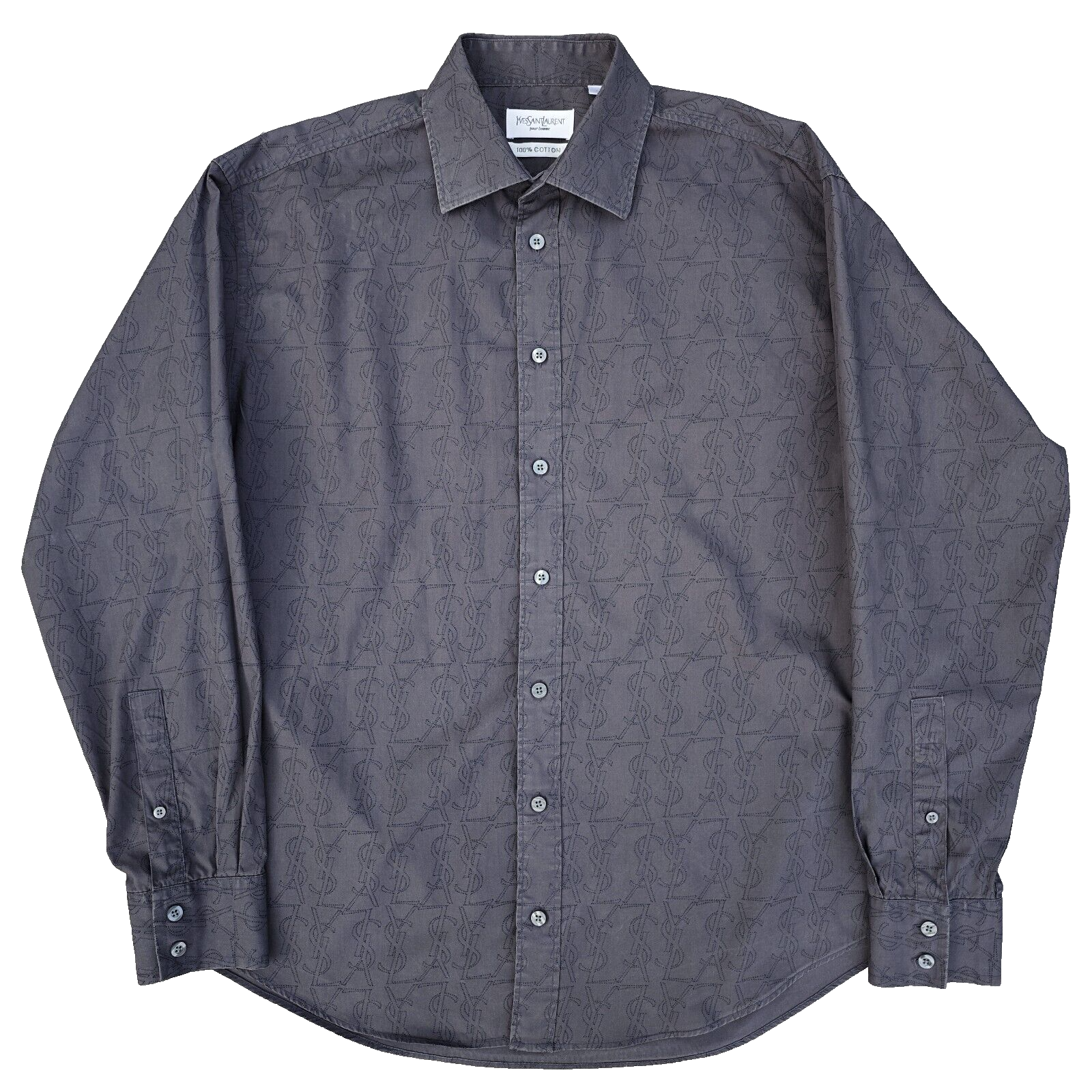 Camicia uomo grigia Yves Saint Laurent YSL L con stampa monogramma Y2K