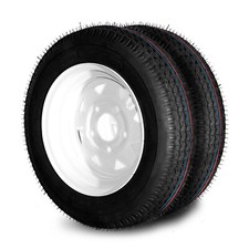 Two 4.80-12 Trailer Tires And Rims 4.80x12 480x12 Lrb 5 Lug White Spoke Wheel
