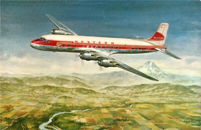 Postcard DC 6B Queen Of The Western Airlines Fleet Airline Issued