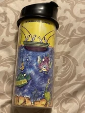Starbucks Coffee plastic coffee/ Tumbler Travel Cup- Fishing Theme- Colorful HTF