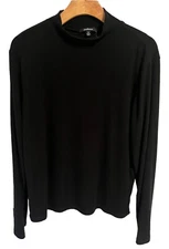 Ambiance Shirt Womens 1X Black Long Sleeve High Neck Ribbed Stretch Top NEW
