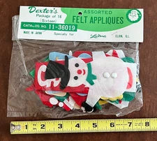 NOS Vintage Dexter's Pkg 16 Christmas Felt Appliques Snowman Elf Santa Lee Wards