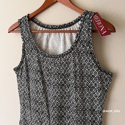 Sleeveless Tank Top Boho Geometric Gypsy Ruffle Black White Merona Women XS