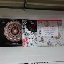 Lot of 3 Stress Relief Adults Coloring Books: Tattoos, Mandalas ETC......363