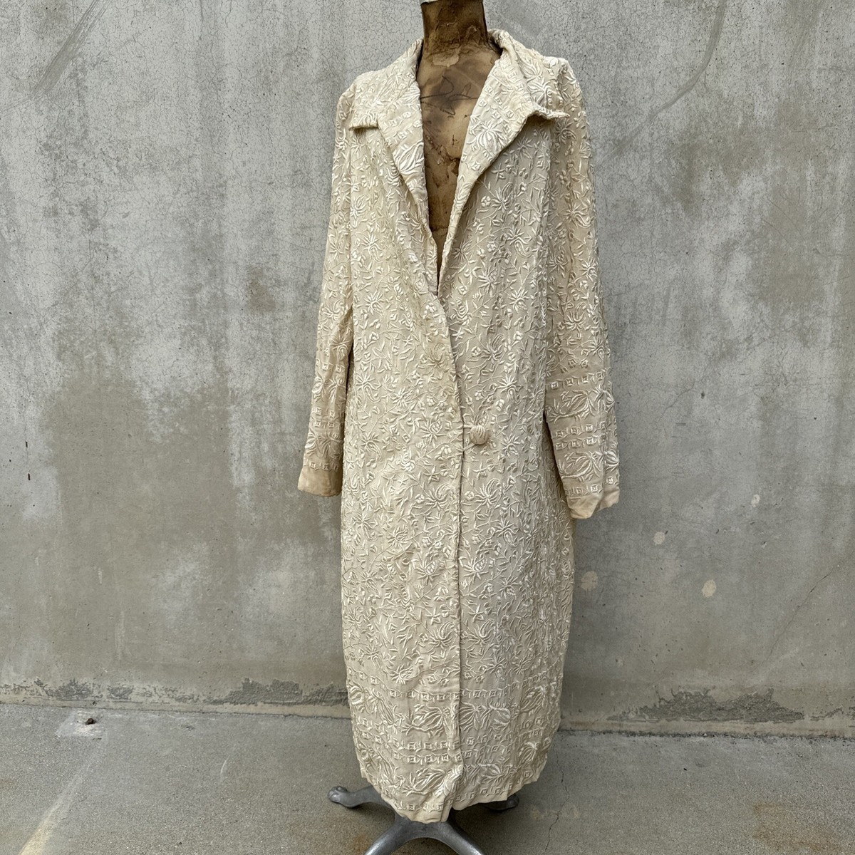 Antique 1920s Egyptian Cream Hand Embroidered Silk Coat Maxi Dress