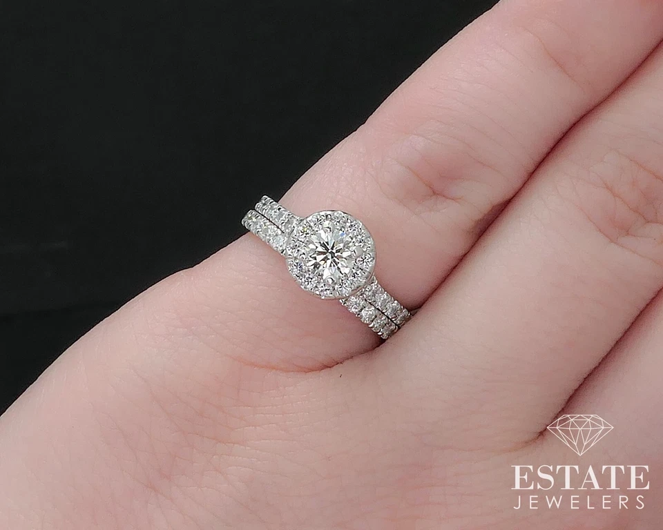 Juego de boda corazones en llamas de diamantes naturales de platino de 1,03 quilates 5,9 g i17538 Foto 3 de 4