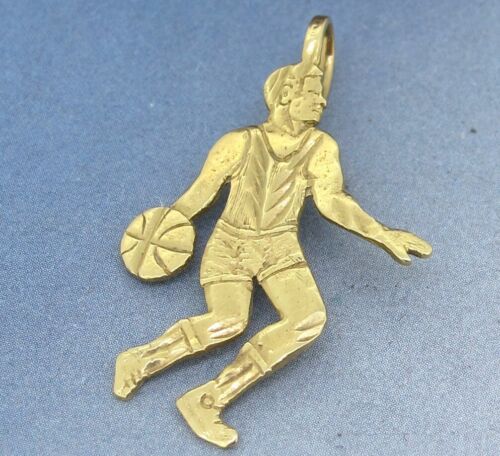 Solid 14K Yellow Gold Basketball Player Pendant - Picture 1 of 3