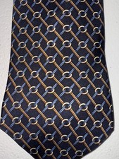 Tommy Hilfiger Tie Blue With Geometric Chain Link Pattern Silk Made In USA
