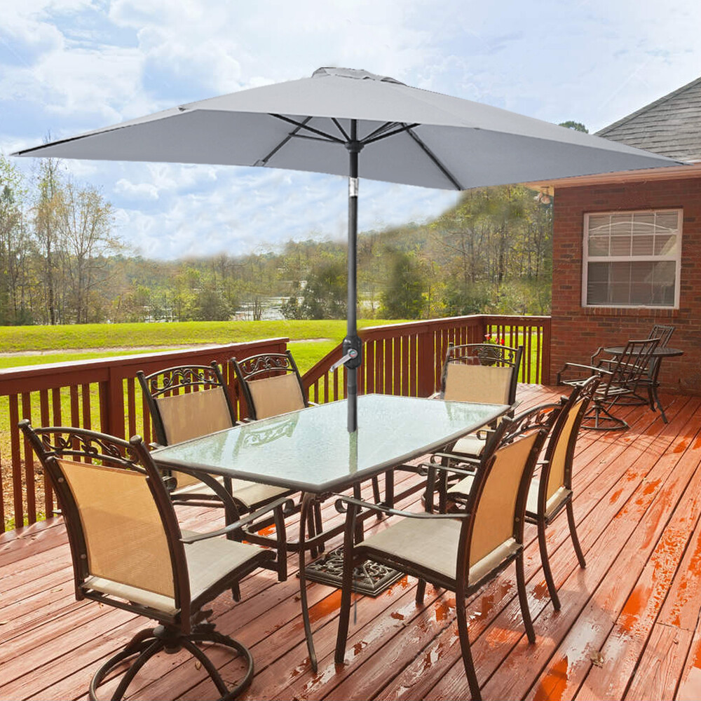 3x2M Grey Patio Parasol Outdoor Garden Umbrella Sun Shade Canopy with Crank Tilt