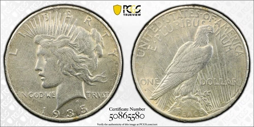 PCGS AU Details 1935-S Peace Dollar Rim Damage