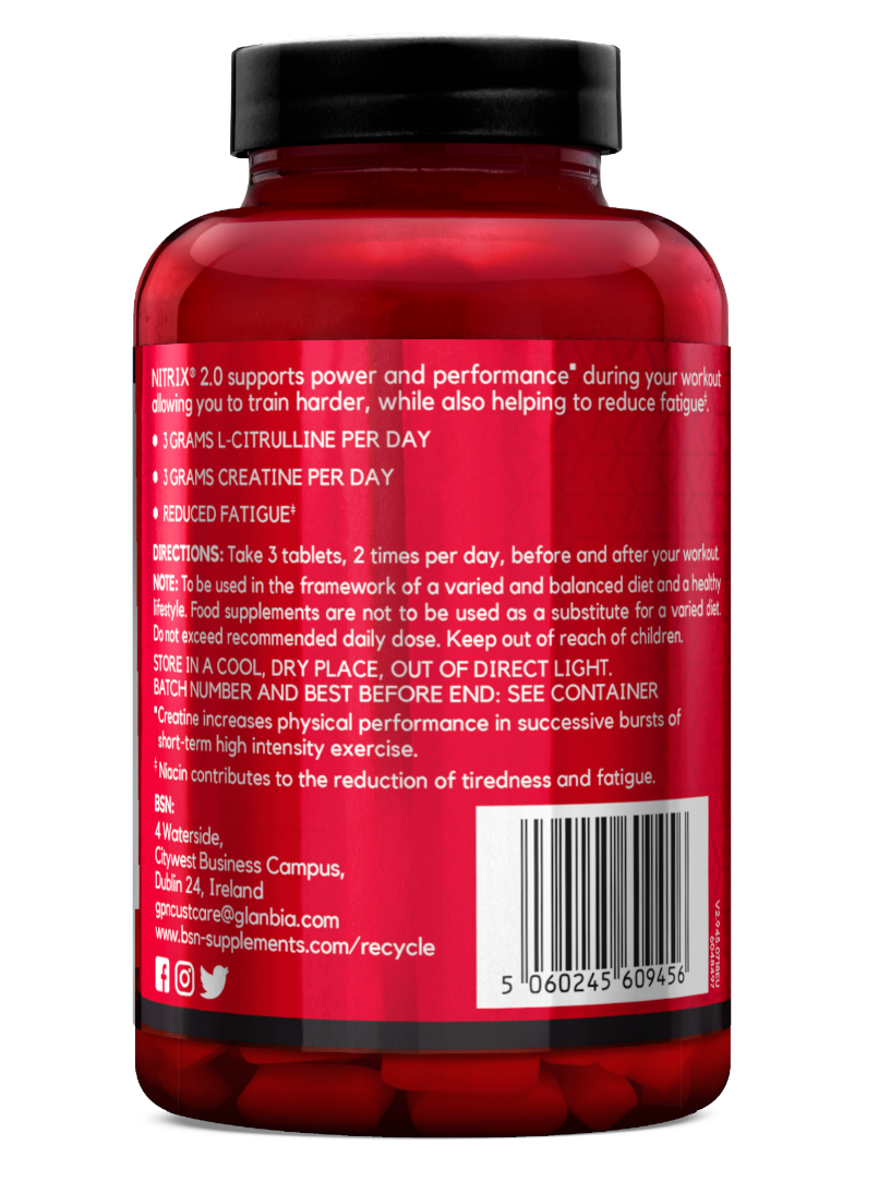 BSN Nitrix 2.0 Nitric Oxide Booster Added Pump Workout Amplifier 60 Serv 180 Cap eBay