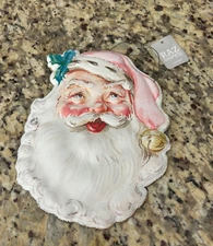 Christmas Hanging SANTA FACE METAL SIGN Vintage Inspired 8” with wire 12” 