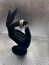 Inlay Ring Black Ceramic with Sleeping Beauty Turquoise and Red Coral