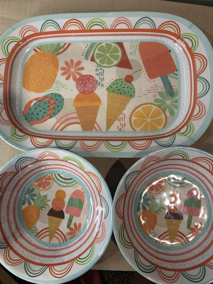 Cuencos de helado de melamina con bandeja con tema de helado de verano Foto 4 de 4