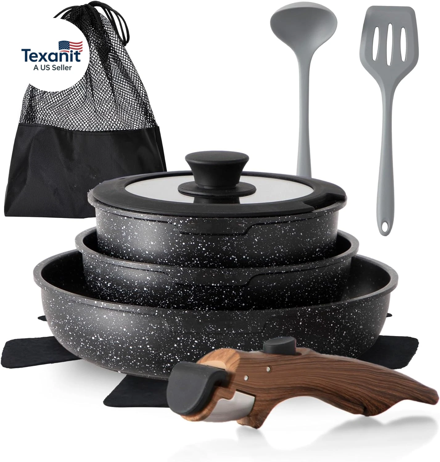 10 Pcs Pots and Pans Set Non Stick, Nonstick Kitchen Cookware Sets Detachable Ha