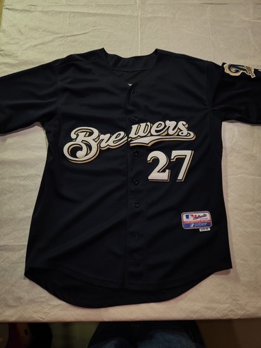 Majestic Carlos Gomez Blue Milwaukee Brewers Jersey Tag Size 50