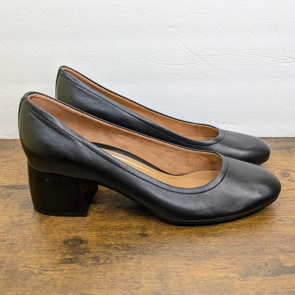 Zapatos de salón Vionic Carmel 12 cuero napa negro tacones negros zapatos trabajo oficina ropa Foto 2 de 4