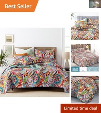 All-Season King Size Quilt Set - Multi-Color Paisley Print with Matching Shams