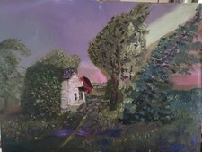 Sunlit Country Cottage Path Oil Painting 12x16 Rustic Landscape Home Décor