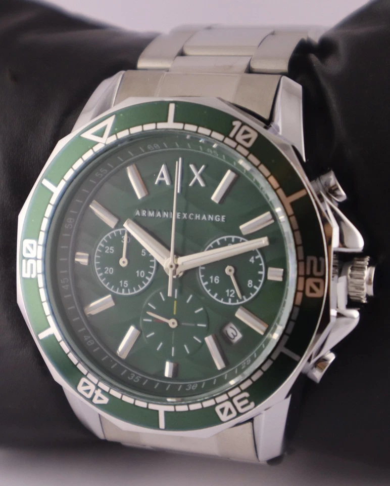 Reloj Pulsera Informal Armani Hombres Bisel Giratorio Esfera Verde Fecha Funcionamiento Mantente Elegante Foto 2 de 4