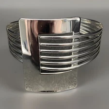 Vintage Best Brand Cuff Bracelet Silvertone Shiny Abstract Geometric Boho  NEW