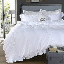 Ultra Soft White Ruffle Twin Duvet Cover - Boho Chic Kids Bedding Set
