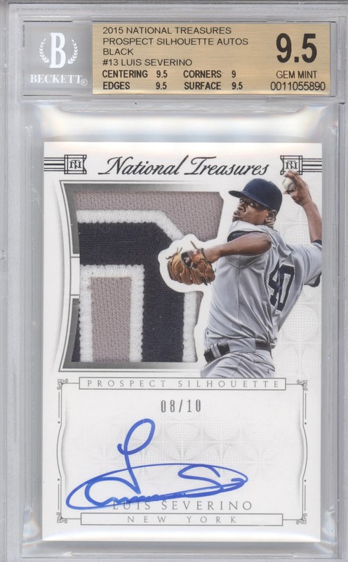 2015 National Treasures Silhouette Auto Luis Severino #13 08/10 BGS 9.5 Auto 10