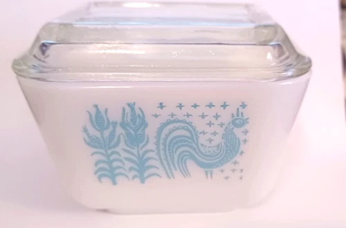 Pyrex Amish Butterprint Turquoise Refrigerator Dish W/ Lid 0501 Small Vintage