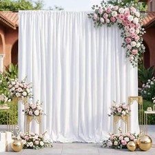 2 Panels 5x8ft White Backdrop Curtains Wrinkle Free Polyester Wedding Photo