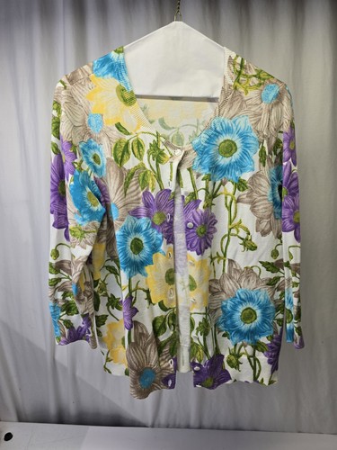Talbots Floral Print Cardigan Size L P , Purple Yellow Blue , Y2k Era - Picture 1 of 6