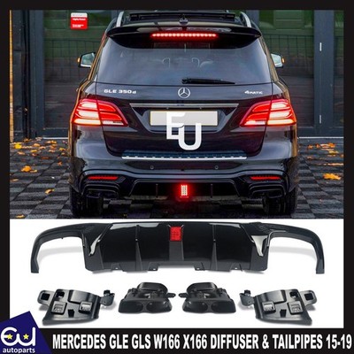 FÜR MERCEDES GLE GLS W166 X166 HECKDIFFUSOR MIT LICHT & ENDROHREN SCHWARZ 15-19