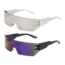 2pcs Sunglasses for Women Men, PC Future Style Sunglasses, Silver  Blue