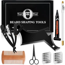 Beard Shaper Kit for Men Template Guide with Razor Blades Comb Scissor