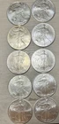 Lot of 10 - 5 of 1996 and 5 of 2003 $1 American Silver Eagle 1 oz  BU &UNC