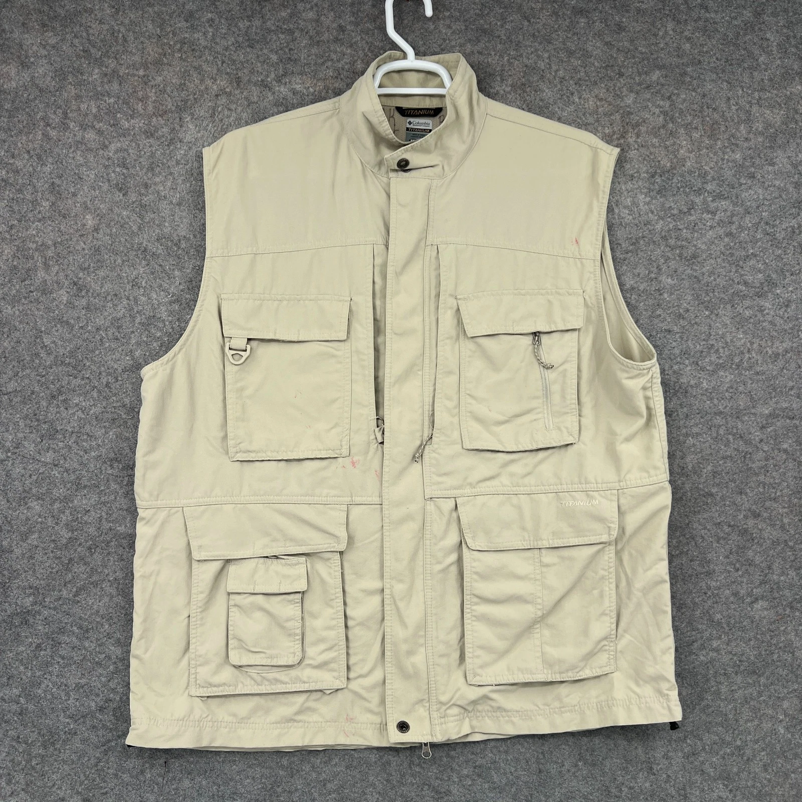 Columbia Vest Mens XXL Beige Safari Jacket Zip Up Pockets Outdoors