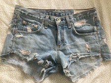 Rag Bone Jean Shorts Womens Sz 24 Blue Medium Wash Distressed Mid Rise