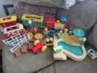 Fisher Price Little People Vintage Figure Lot Furniture Train Swimming Pool Bus