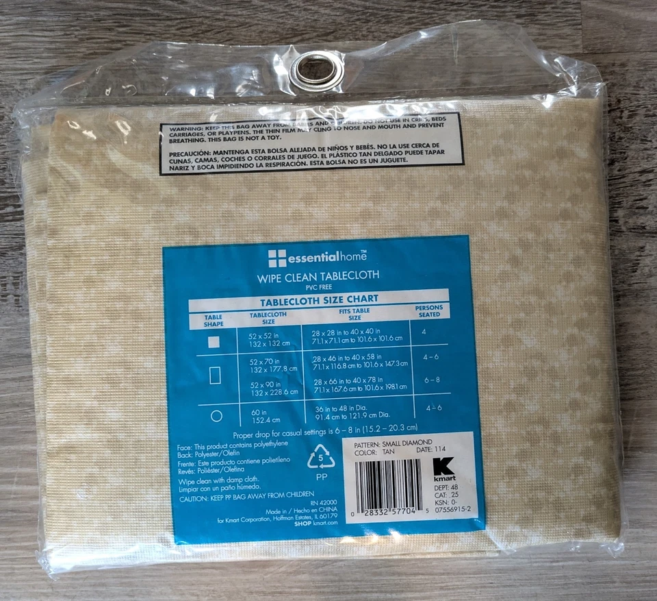 Kmart Essential Home Square Tablecloth Small Diamond Tan 52" x 52" New Vintage - Image 3 of 4