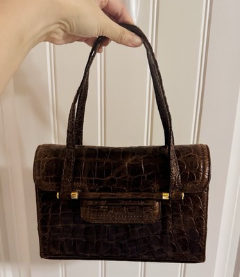 vintage brown croc print 100% leather handbag