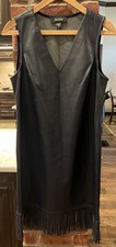 Karen Kane Faux Leather Fringe Mini Dress Navy Blue V Neck Small