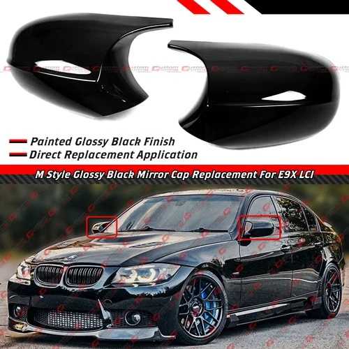 For BMW 08-11 E90 / 10-13 E92 E93 LCI M Horn Gloss Black Replacement Mirror Caps