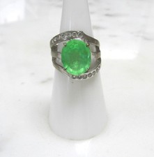 Women's Sterling Silver Unknown Green Gemstone Cocktail Ring Sz 6 6g 1-D314