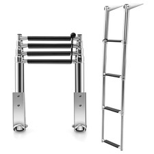 4-Step Folding Dock Ladder Silver 304 Stainless Steel with PVC Steps